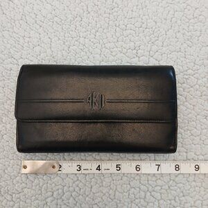Ann Klein Black Leather Wallet with Crossbody Strap